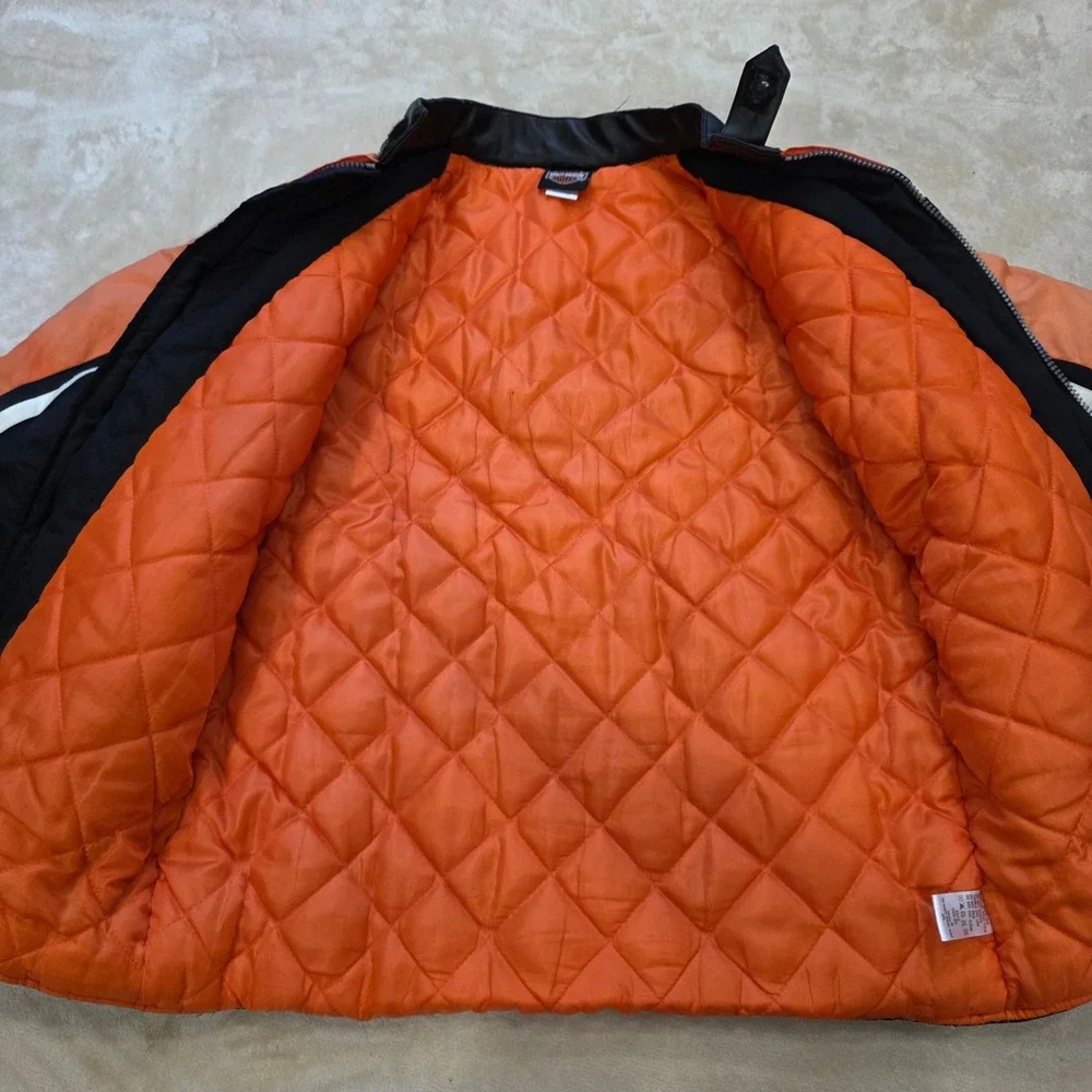 Harley Davidson Youth XL 18/20 Jacket Orange Black Moto Bomber Fits Adult Small